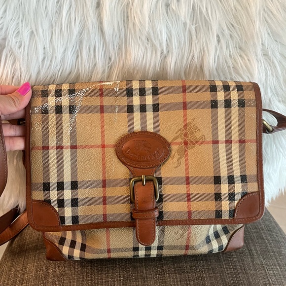 Burberry Beige and Brown Plaid Messenger Bag - Picture 1 of 16